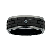 Mens 8mm Diamond-Accent Black Titanium Wedding Band