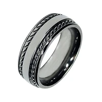 Mens 8mm Titanium Rope-Border Wedding Band