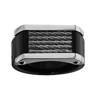 Mens Stainless Steel and Black Ion-Plated Ring