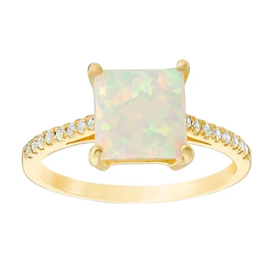 Womens Lab Created White Opal 14K Gold Over Silver Cocktail Ring