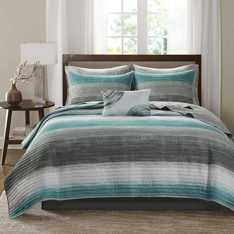 Madison Park Essentials Barret Quilt Set with Cotton Bed Sheets