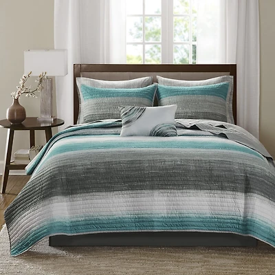 Madison Park Essentials Barret Quilt Set with Cotton Bed Sheets