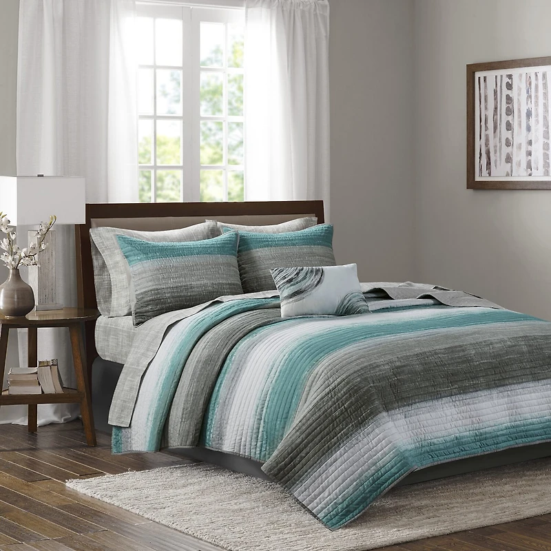 Madison Park Essentials Barret Quilt Set with Cotton Bed Sheets