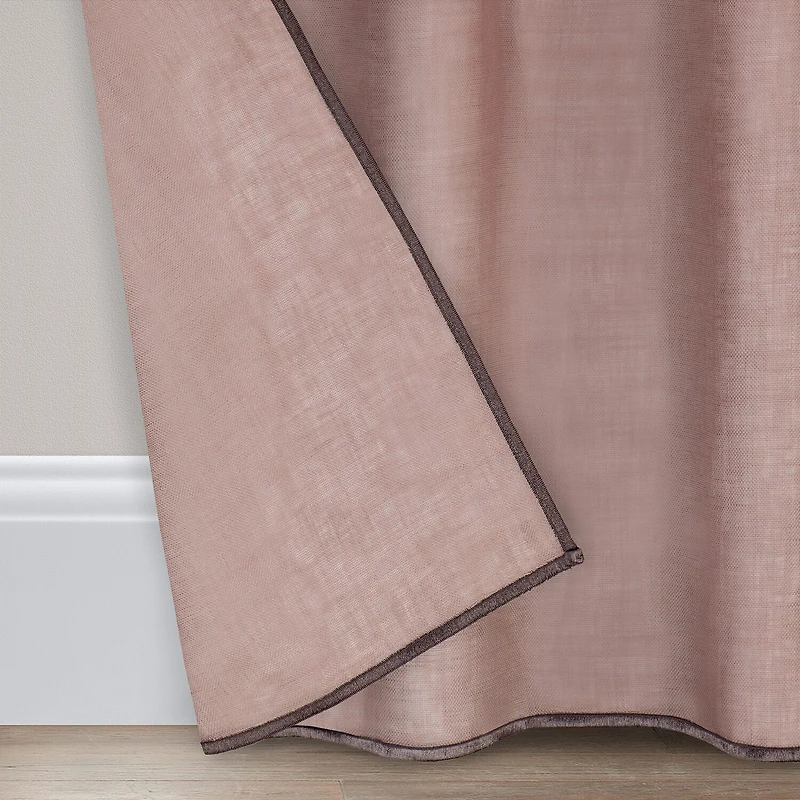 Fieldcrest Luxury Linen Border Stripe Rod Pocket Back Tab Sheer Single Curtain Panel