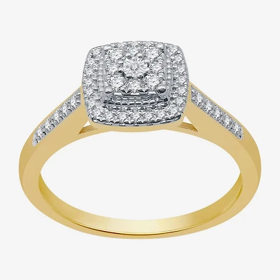 I Said Yes (H-I / I1) Womens 1/4 CT. T.W. Lab Grown White Diamond Sterling Silver Side Stone Halo Engagement Ring