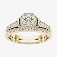 Womens / CT. T.W. Natural Diamond 10K Gold Round Side Stone Halo Bridal Set