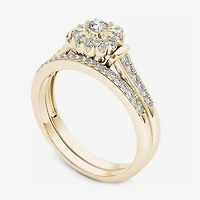 Womens / CT. T.W. Natural Diamond 10K Gold Round Side Stone Halo Bridal Set