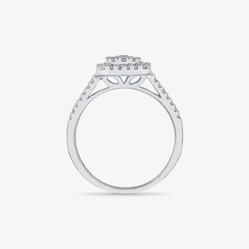 Womens /2 CT. T.W. Natural White Diamond 10K Gold Cushion Side Stone Halo Engagement Ring