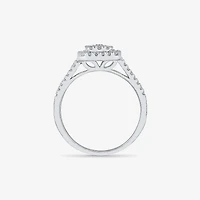Womens /2 CT. T.W. Natural White Diamond 10K Gold Cushion Side Stone Halo Engagement Ring