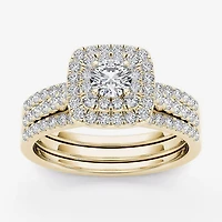 1 CT.T.W. Natural Diamond 10K Yellow Gold Halo Bridal Ring Set