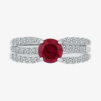 Modern Bride Gemstone Lab Created Ruby & Sapphire Sterling Silver Bridal Set