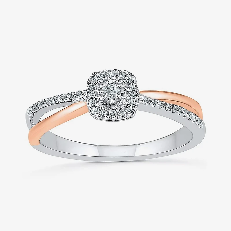 Promise My Love Womens 1/8 CT. T.W. Natural Diamond Sterling Silver Cushion Halo Ring