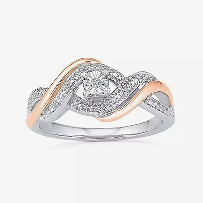 Promise My Love Womens Diamond Accent Natural White 10K Rose Gold Over Silver Round Crossover Side Stone Ring