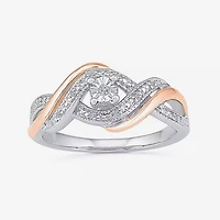 Promise My Love Womens Diamond Accent Natural White 10K Rose Gold Over Silver Round Crossover Side Stone Ring