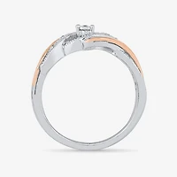 Promise My Love Womens Diamond Accent Natural White 10K Rose Gold Over Silver Round Crossover Side Stone Ring