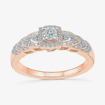 Promise My Love Womens 1/5 CT. Natural White Diamond 10K Gold Round Cushion Side Stone Halo Ring