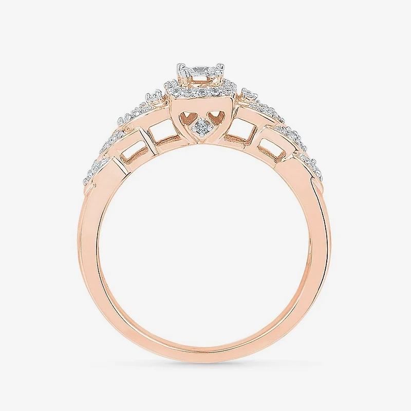 Promise My Love Womens 1/5 CT. Natural White Diamond 10K Gold Round Cushion Side Stone Halo Ring