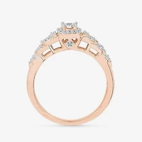 Promise My Love Womens 1/5 CT. Natural White Diamond 10K Gold Round Cushion Side Stone Halo Ring