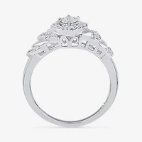 Promise My Love Womens 1/5 CT. Natural White Diamond Sterling Silver Cushion Side Stone Halo Ring