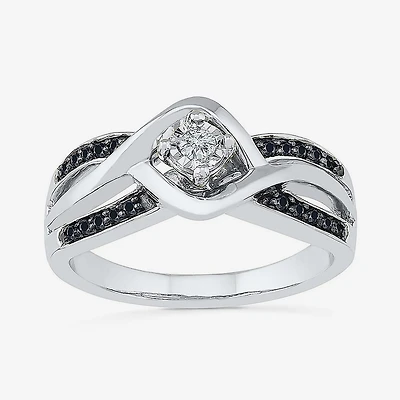 Womens 1/8 CT. T.W. Natural Black Diamond Sterling Silver Round Crossover Side Stone Promise Ring