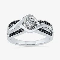 Womens 1/8 CT. T.W. Natural Black Diamond Sterling Silver Round Crossover Side Stone Promise Ring