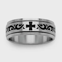 Mens 6MM Stainless Steel Cross Wedding Band