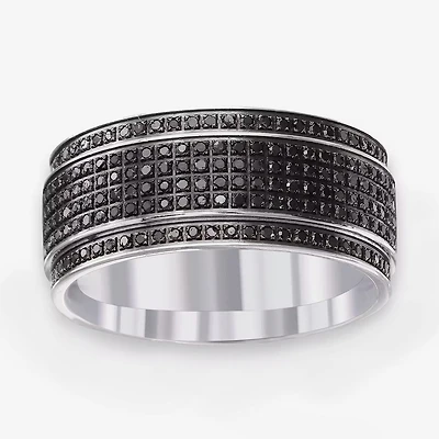 Mens 10MM Diamond Accent Natural Black Diamond Stainless Steel Wedding Band