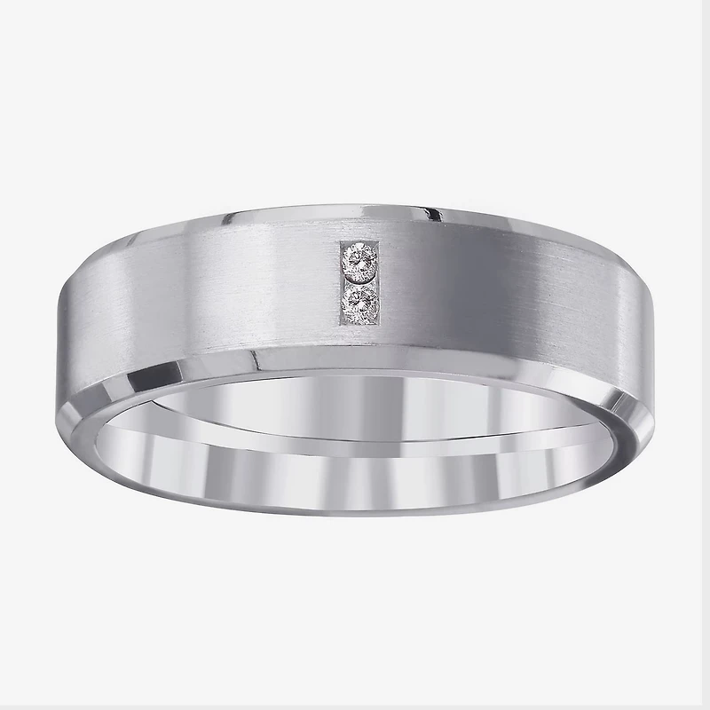 Mens 5MM Diamond Accent Natural White Diamond Titanium Wedding Band