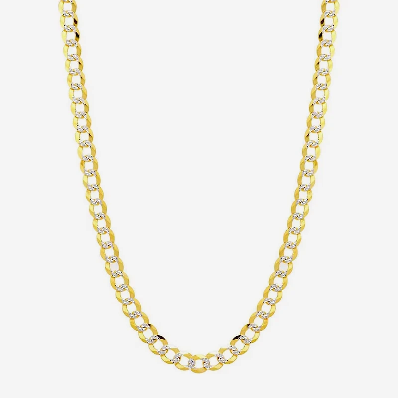 14K Two Tone 5.7MM Pave Diamond Cut Curb Necklace