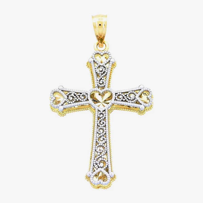 Women's 14K Two-Tone Gold Heart Cross Pendant