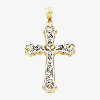 Women's 14K Two-Tone Gold Heart Cross Pendant