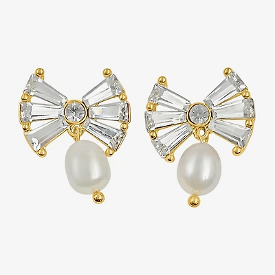 Bijoux Bar Gold Tone Womens Glass Simulated Pearl Bow Hypoallergenic Drop Earrings