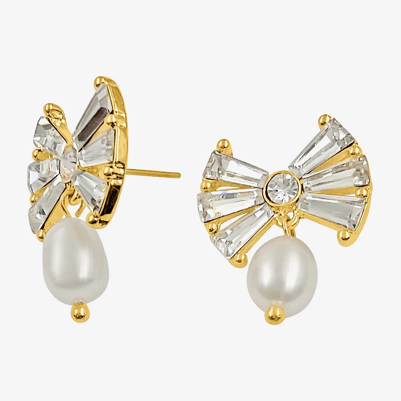 Bijoux Bar Gold Tone Womens Glass Simulated Pearl Bow Hypoallergenic Drop Earrings