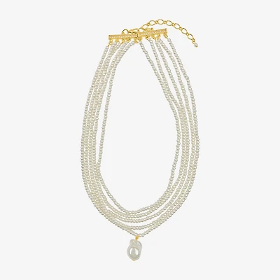 Bijoux Bar Womens White Glass 10K Gold Over Brass Hypoallergenic 16 Inch Strand Necklace