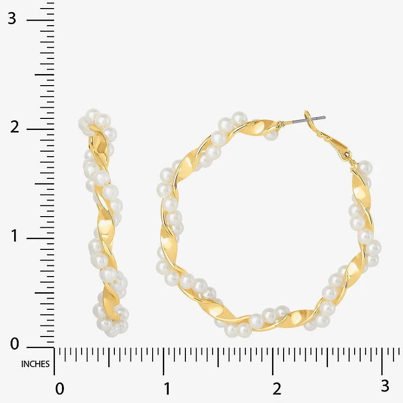 JS Jessica Simpson Gold Tone Womens Simulated Pearl 52.2mm Hoop Earrings