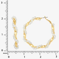 JS Jessica Simpson Gold Tone Womens Simulated Pearl 52.2mm Hoop Earrings