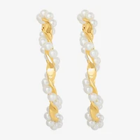 JS Jessica Simpson Gold Tone Womens Simulated Pearl 52.2mm Hoop Earrings