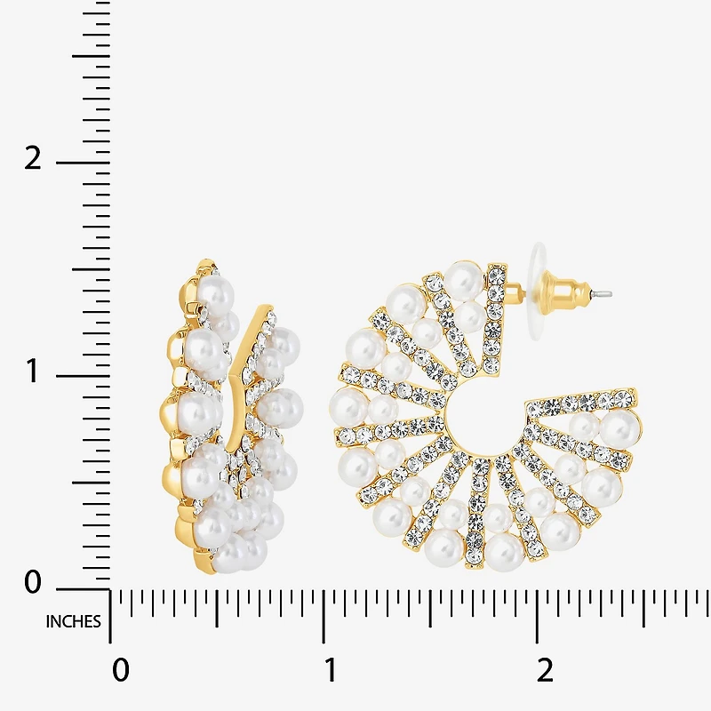 JS Jessica Simpson Gold Tone Womens Glass Simulated Pearl 37.9mm Hoop Earrings