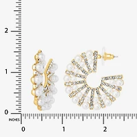 JS Jessica Simpson Gold Tone Womens Glass Simulated Pearl 37.9mm Hoop Earrings