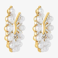 JS Jessica Simpson Gold Tone Womens Glass Simulated Pearl 37.9mm Hoop Earrings