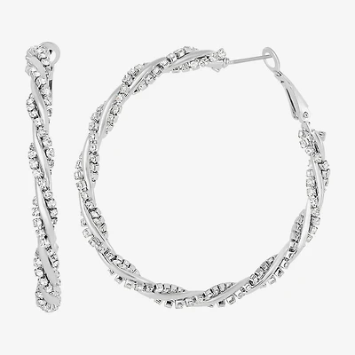 JS Jessica Simpson Silver Tone Womens Glass 51.2mm Hoop Earrings