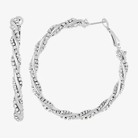 JS Jessica Simpson Silver Tone Womens Glass 51.2mm Hoop Earrings