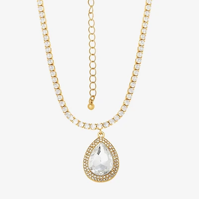 JS Jessica Simpson Gold Tone Womens Glass Alloy 15 Inch Pendant Necklace