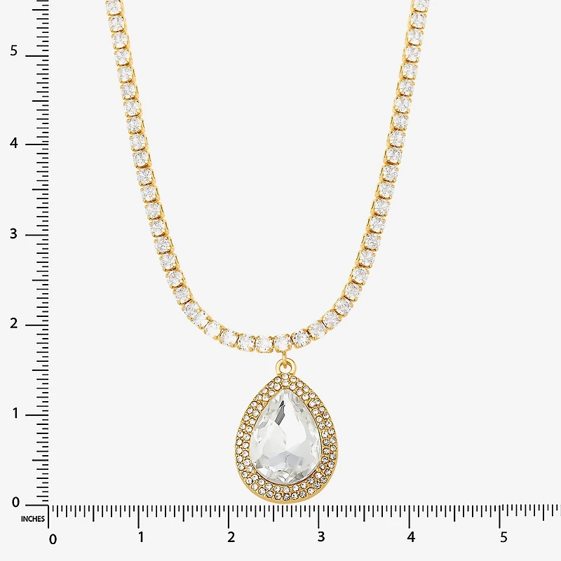 JS Jessica Simpson Gold Tone Womens Glass Alloy 15 Inch Pendant Necklace