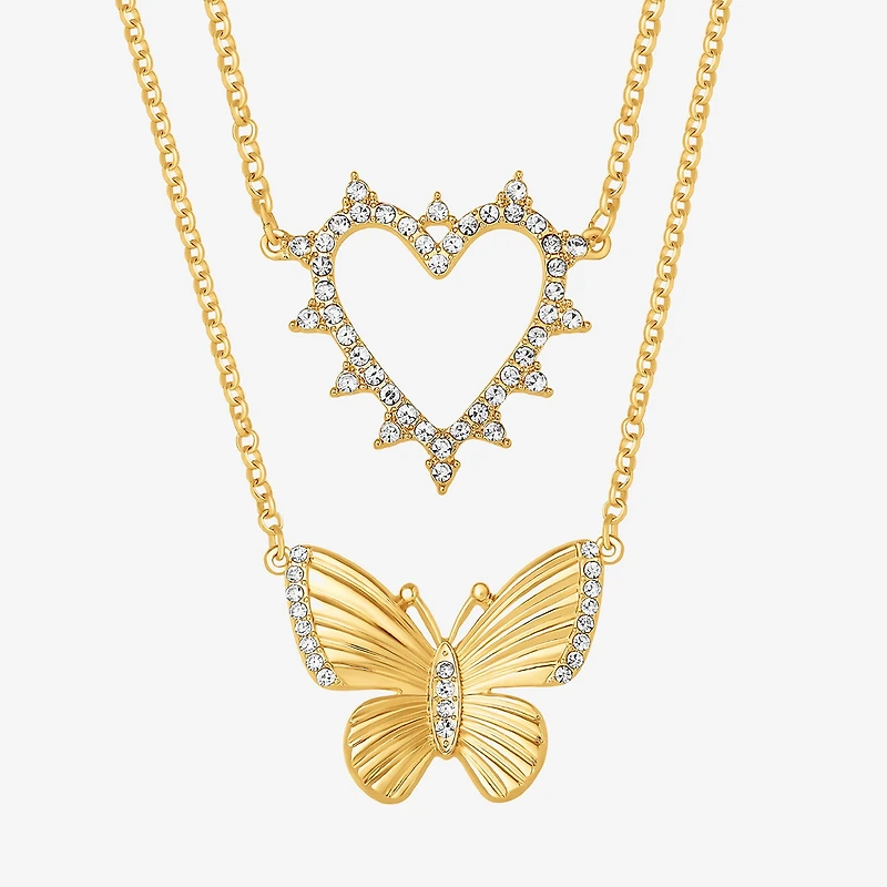JS Jessica Simpson Gold Tone Womens Glass Butterfly Heart 2-pc. Necklace Set