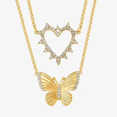 JS Jessica Simpson Gold Tone Womens Glass Butterfly Heart 2-pc. Necklace Set