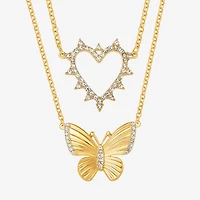 JS Jessica Simpson Gold Tone Womens Glass Butterfly Heart 2-pc. Necklace Set
