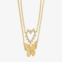 JS Jessica Simpson Gold Tone Womens Glass Butterfly Heart 2-pc. Necklace Set
