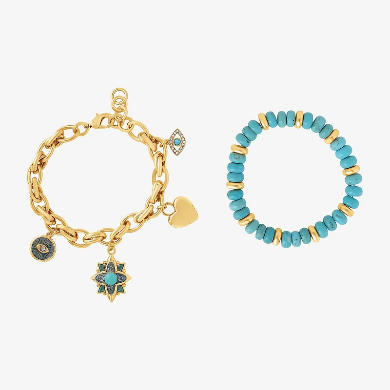 JS Jessica Simpson Gold Tone Womens 2-pc. Turquoise Turquoise Bracelet Set