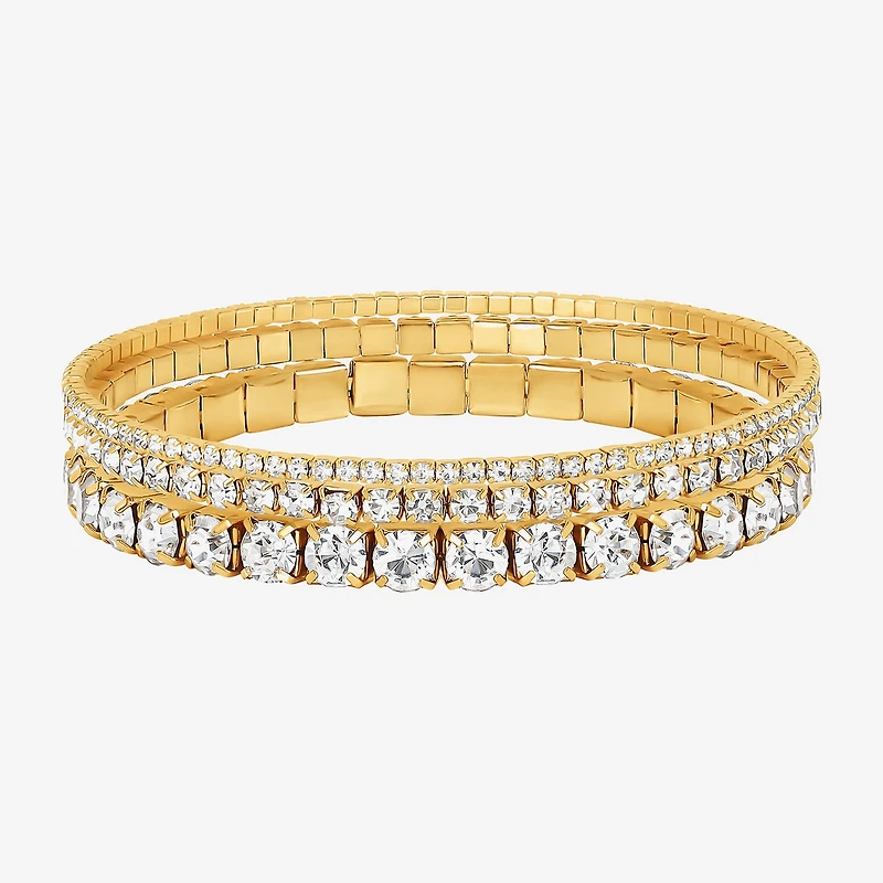 JS Jessica Simpson Gold Tone Womens 3-pc. Glass Bracelet Set